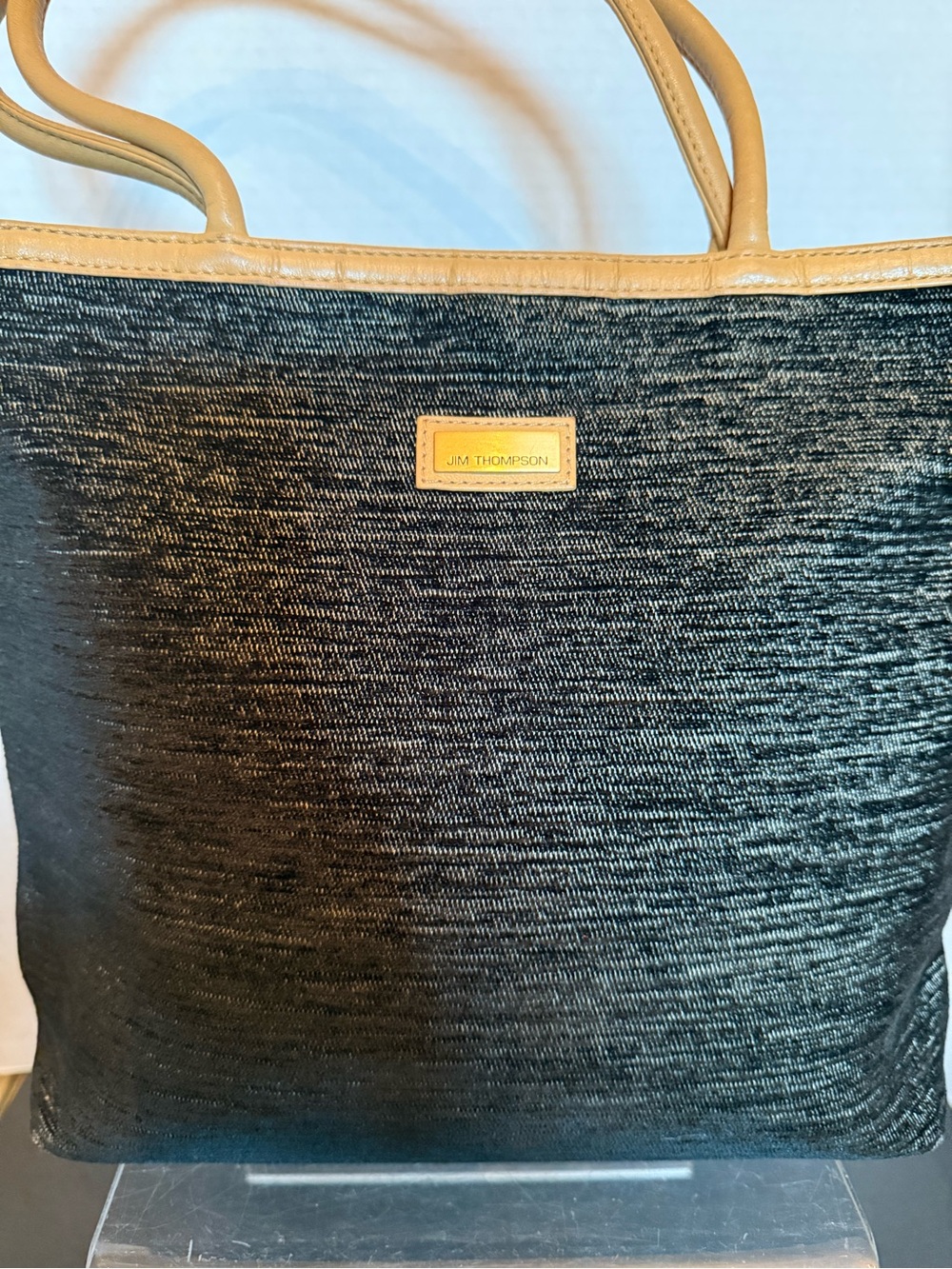Jim Thompson Black Tote with Leather Tan Trim - Picture 3 of 11